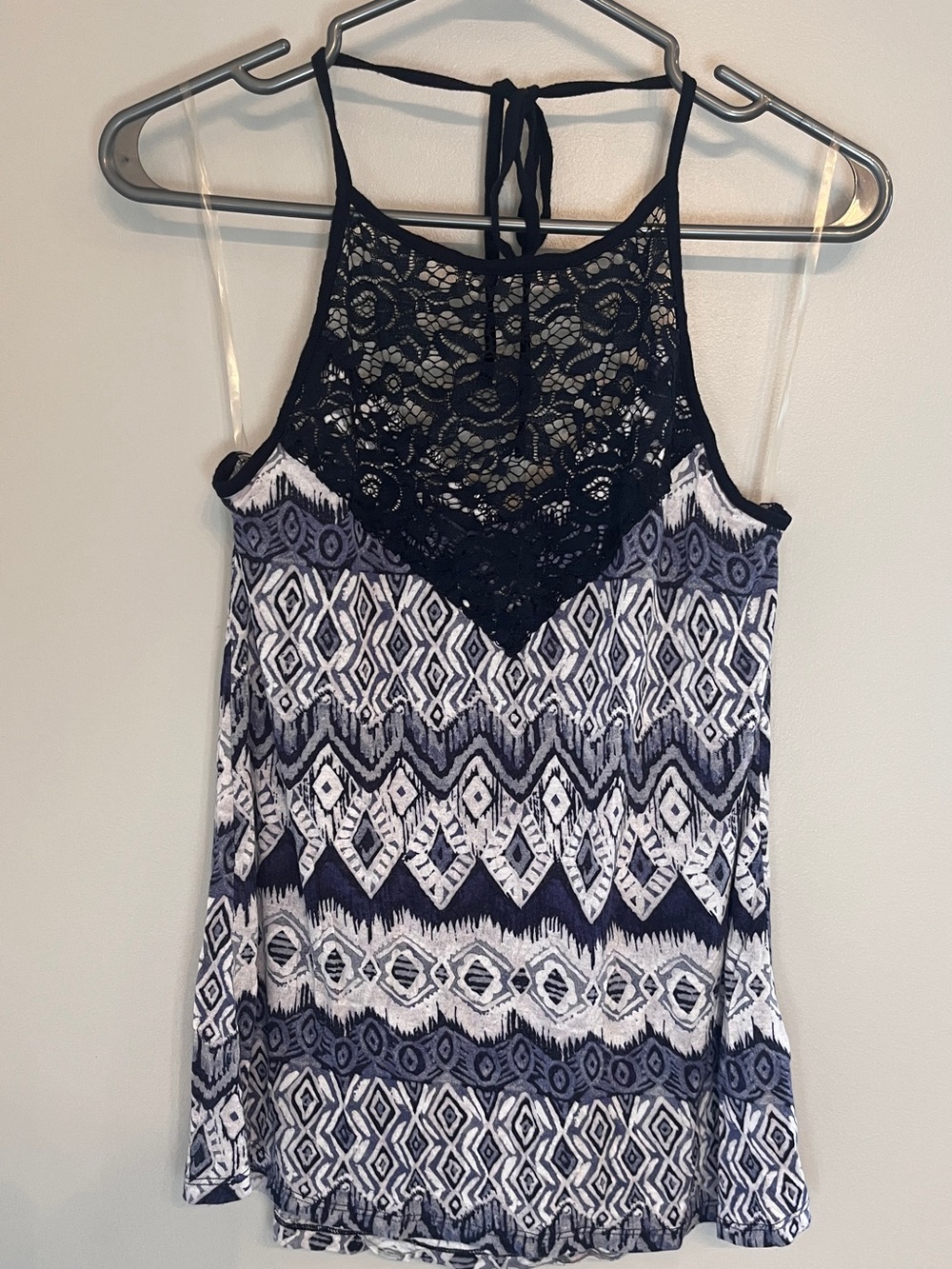 Ardene Navy and White Printed Halter Tank Top